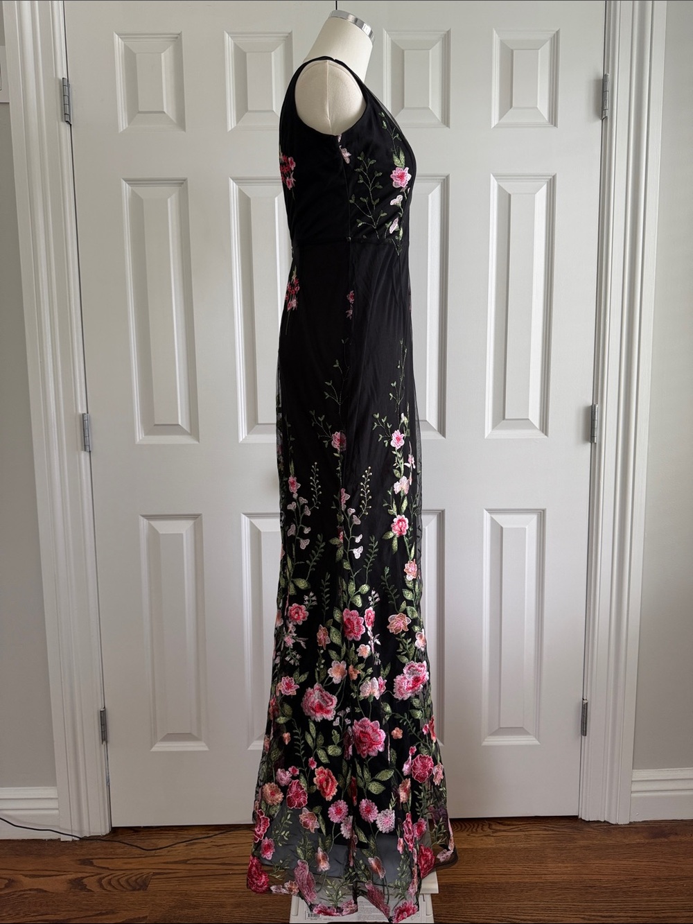 Lulus Soirée Blossom Black Floral Embroidered Overlay Mermaid Maxi Dress Size 2 - Picture 8 of 14